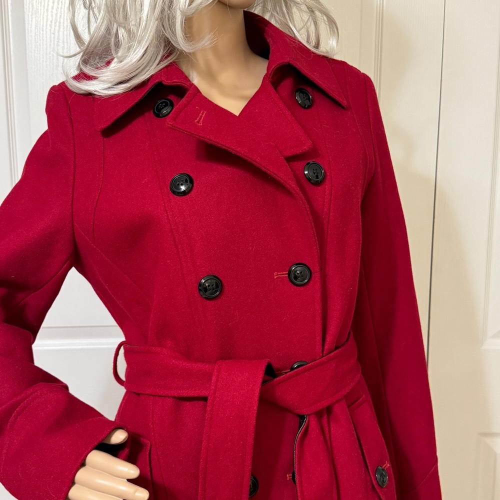ANA Wool Red Double Breasted Jacket Coat Sz Medium - Picture 3 of 16